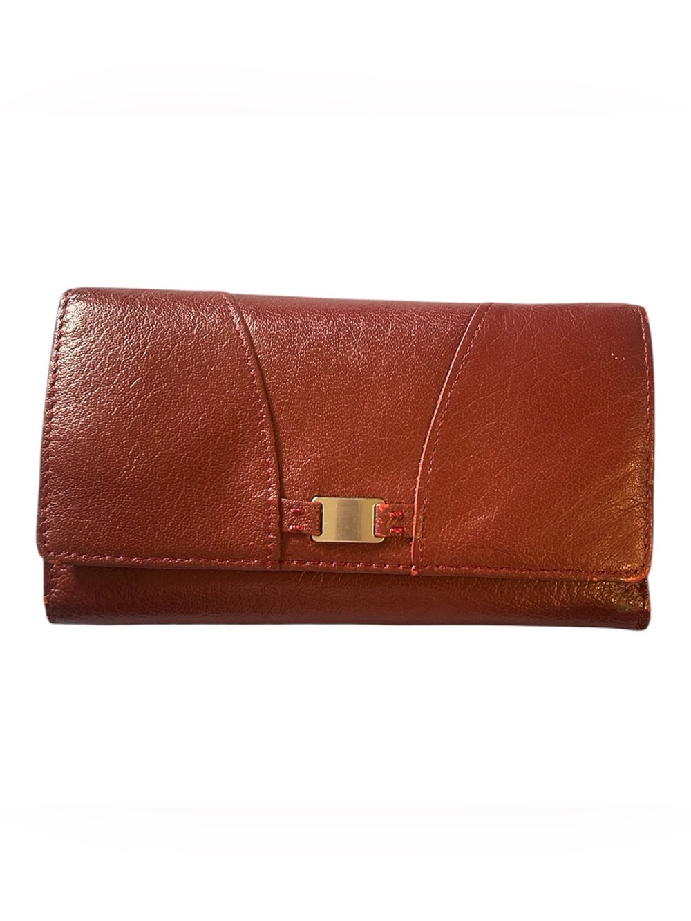 Wilson’s leather, maroon Leather trifold, wallet with Gold Accent